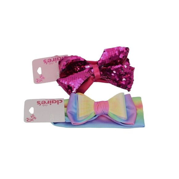 Claires Club Bow Headwrap Headband Lot of 2 Tie Dye Pastels Sequin Red - Picture 2 of 5